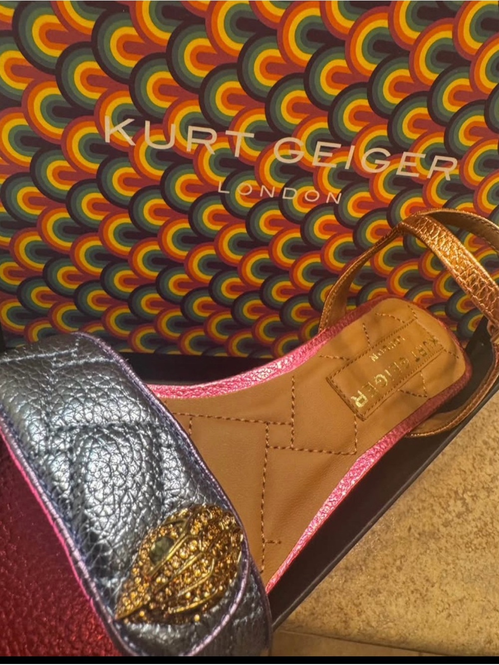 Kurt Geiger Pink and Metallic Leather Women's Sandals